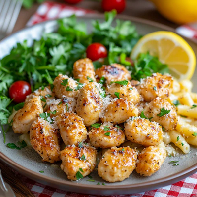 Lemon Garlic Butter Chicken Bites With Pasta
