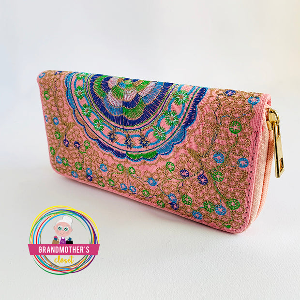 Zippered Embroidered Wallet