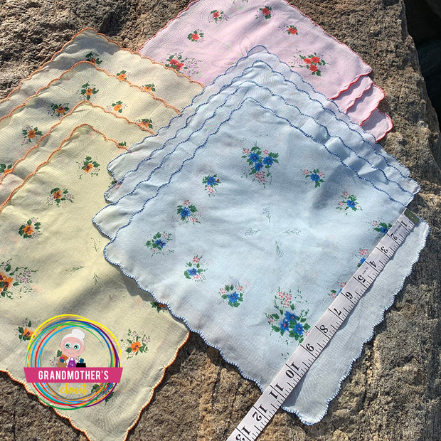 Set of 12 - Cotton Flower Handkerchiefs