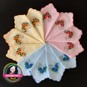 Set of 12 - Cotton Flower Handkerchiefs